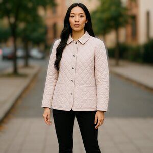 Burberry Authentic Pink Quilted Snap Closing Buttons Lining Jacket - Size Large